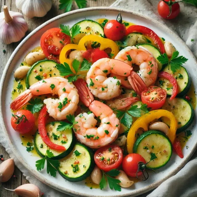 Crevettes Sautées à l’Ail et Persil avec Légumes