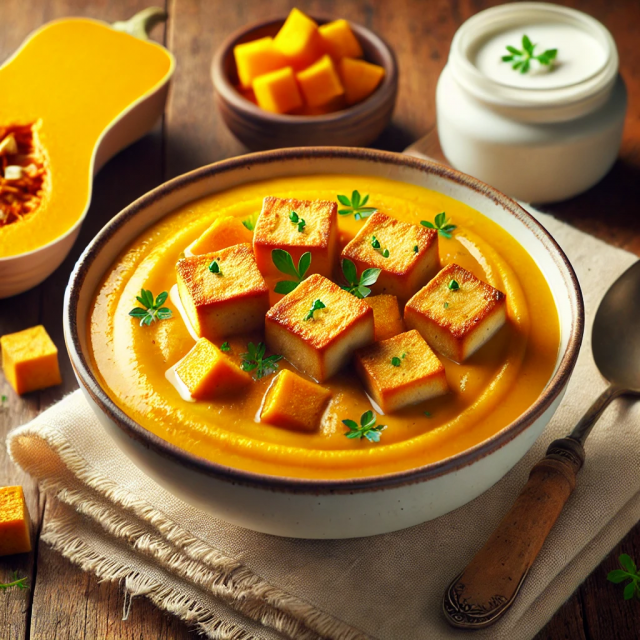 Soupe de courge butternut et tofu kéto