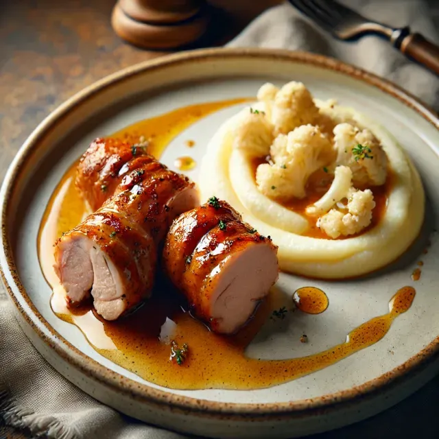 Râble de Lapin à la Moutarde avec Purée de Chou-fleur kéto