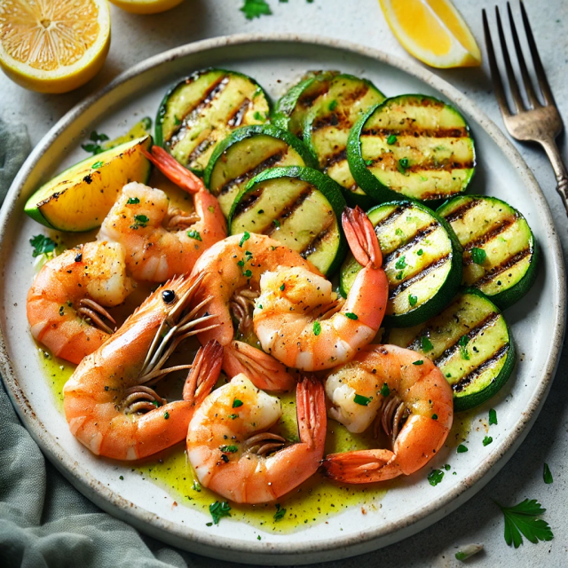 Crevettes à l'ail et au citron avec courgettes grillées kéto